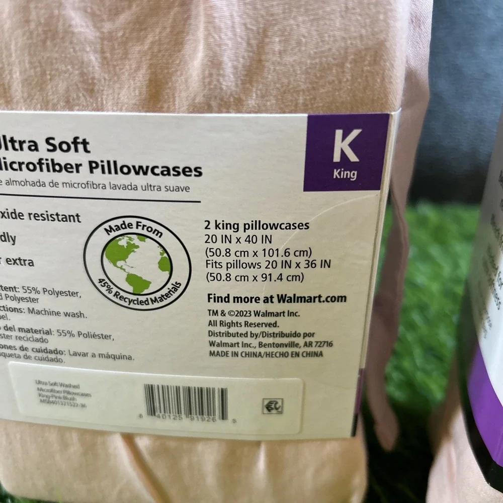 Lot of 2 Mainstays Ultra Soft Pillowcases Set King Size Pink‎ Washed Microfiber